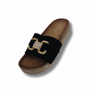 Sandalias Planas Elegantes Antideslizantes Para Mujer Con Cadena Dorada De Dos Circulos-Modernas Y Cómodas