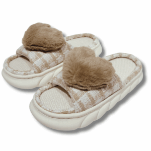Zapatillas De Mujer Cómodas Con Suela De Algodón Gruesa Suave Antideslizante Con Corazón Para Interiores Para Cuatro Estaciones